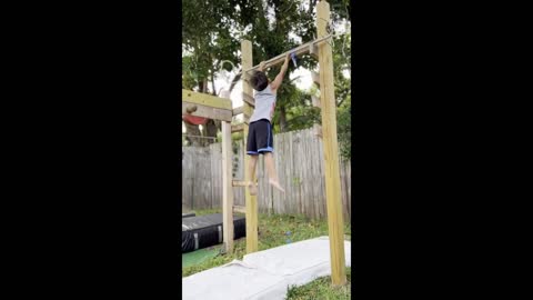 Six-year-old Easton incredibly completes salmon ladder challenge