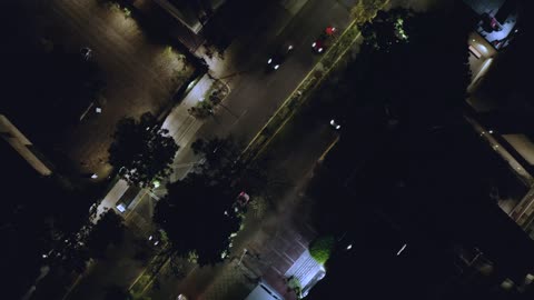 Aerial view of street with car traffic