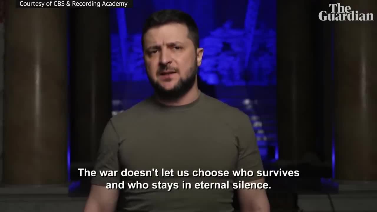 Ukraine's president appears in video message at 2022 Grammys