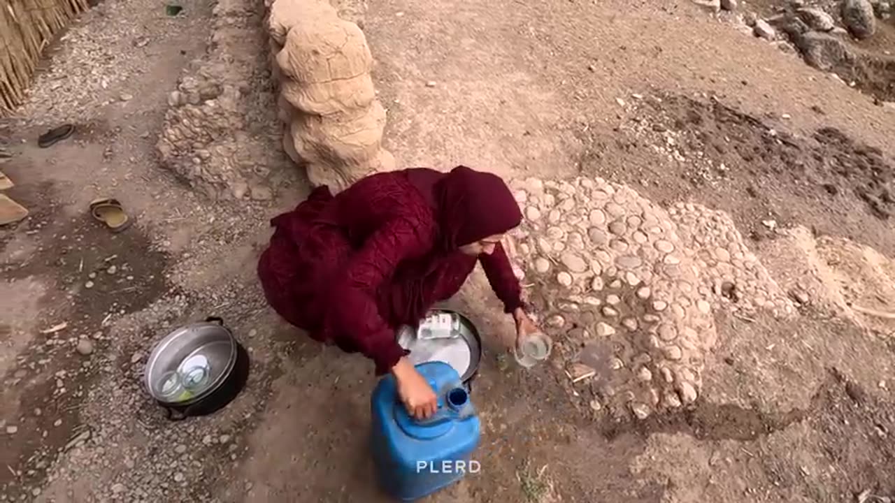 Preparation of traditional meatballs by the nomadic family