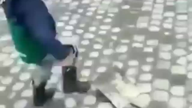 Kid playing with a shovel and got served at the end