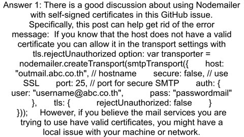 Error self signed certificate in certificate chain Nodejs nodemailer express