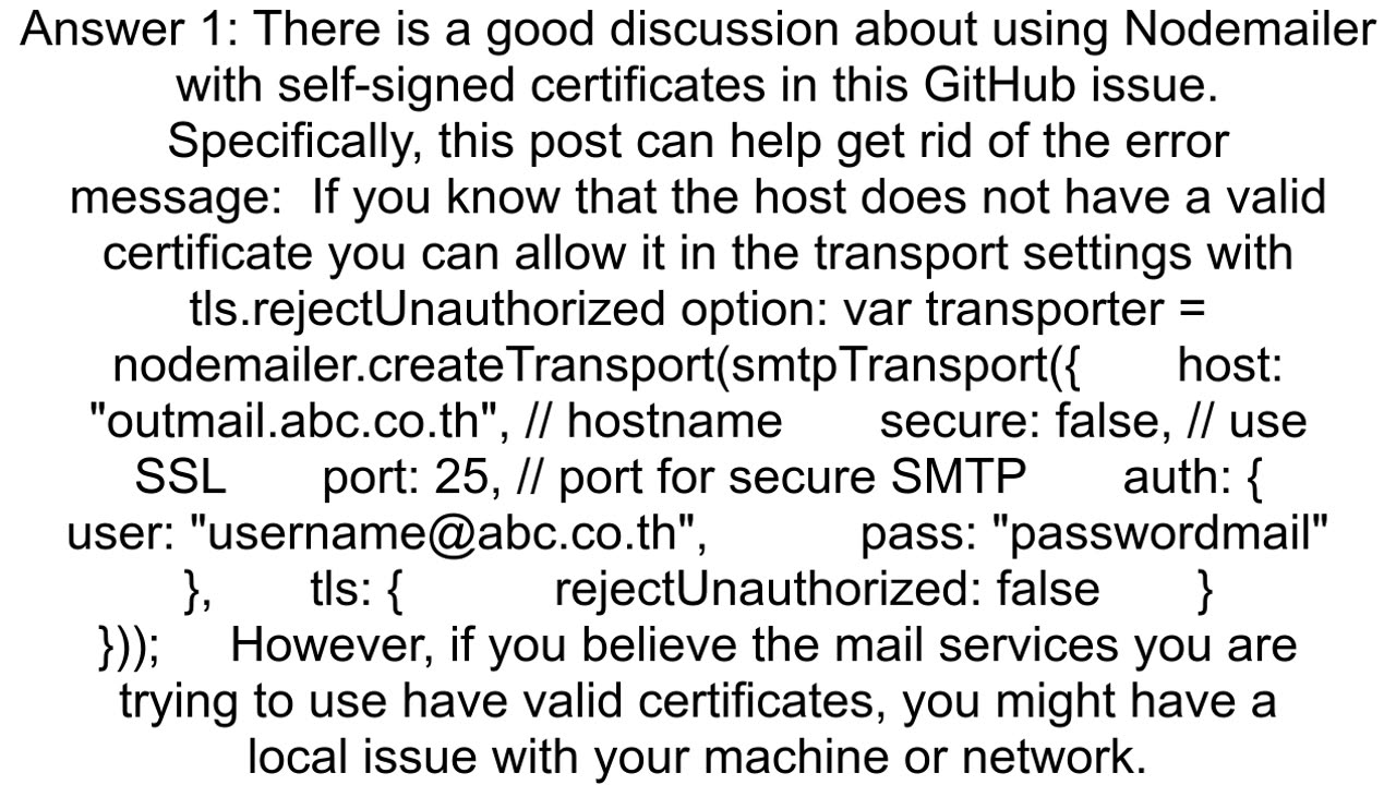 Error self signed certificate in certificate chain Nodejs nodemailer express