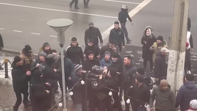 In Alma-Ata, where protests resumed this morning, protesters attacked a security officer and took