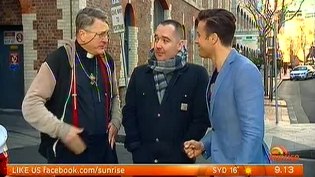 Father Dave and Luke Cornish discuss the Martin Place mural on Sunrise