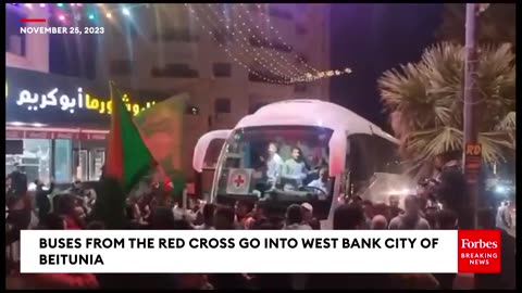 Buses From The Red Cross Go Into West Bank City Of Beitunia