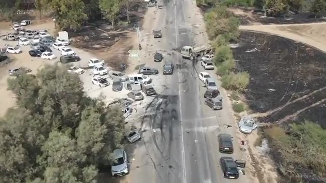 Aftermath of shooting massacre at the Supernova music festival in Israel.