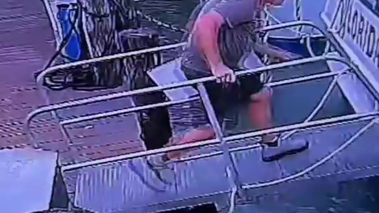 dude pulls a walkway over from boat- doesn't end well