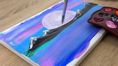 Painting Tutorial - Draw Acrylic Landscape with Moonlight - ASMR