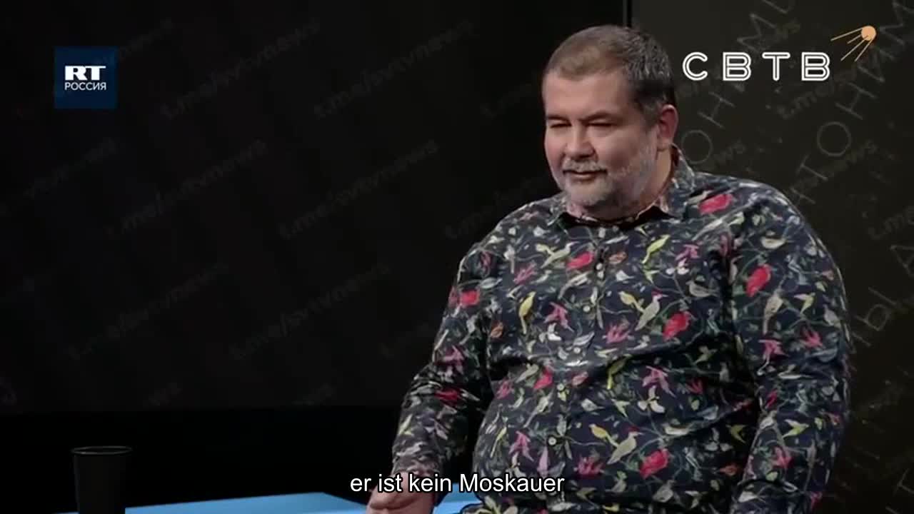 der russische Propagandist aus Russland Anton Krasovsky ruft in einem russischen Fernsehsender zum