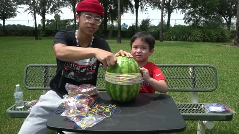 Watermelon VS 500 Rubber bands / funny challenge 😳🤣😂