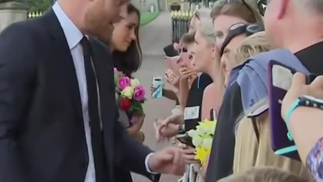 Prince Harry, Meghan,Prince William and PrincessKate greet crowd atWindsor Castle