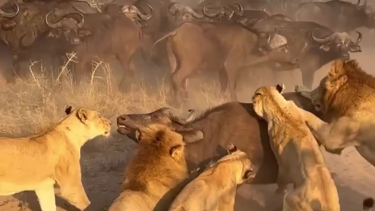 Lioness Slaps Buffalo in the Face - Full Video Above!