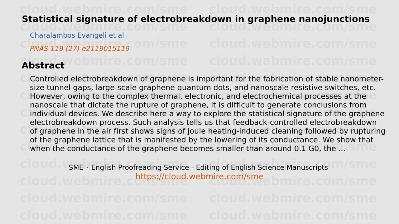 ScioBio ･ Statistical signature of electrobreakdown in graphene nanojunctions