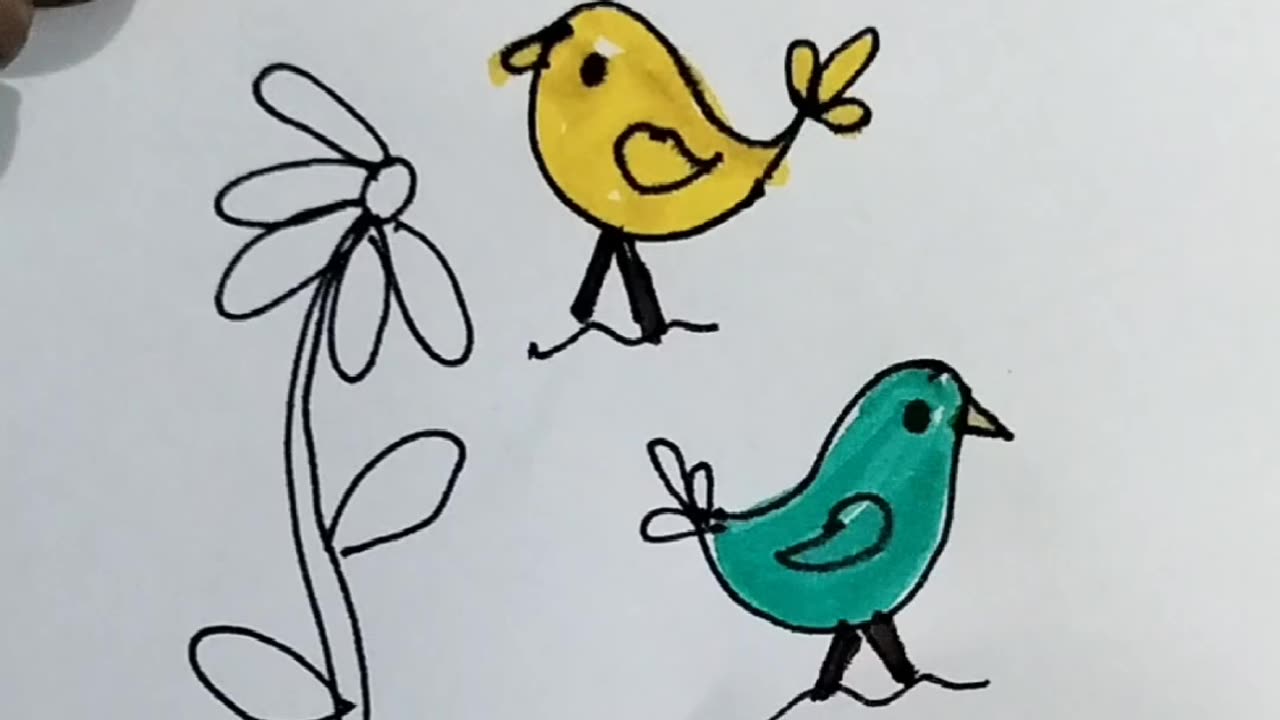 Cute Drawing of beautiful birds on a tree