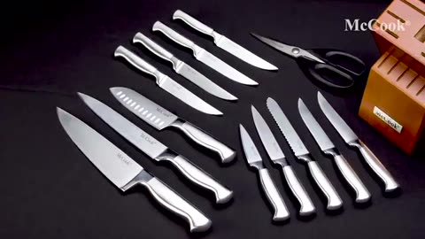 McCook Knife Sets, German Stainless Steel Kitchen Knife Block Sets with Built-in Sharpener