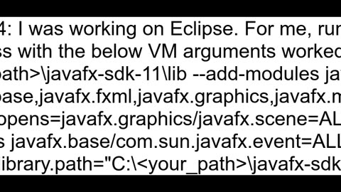 Error JavaFX runtime components are missing JavaFX 11 and OpenJDK 11 and Eclipse IDE