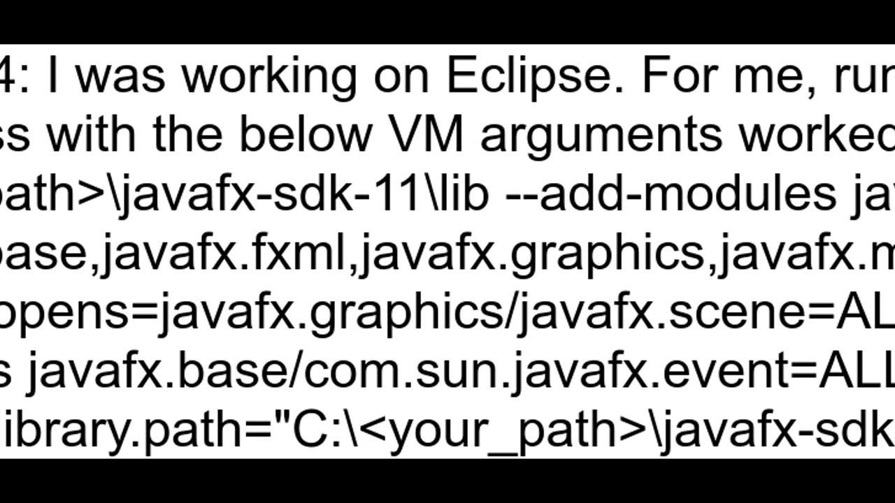 Error JavaFX runtime components are missing JavaFX 11 and OpenJDK 11 and Eclipse IDE