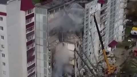 Drone Footage of Russian Missile Strike on a Ukrainian Highrise