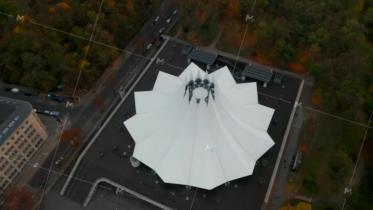 Scenic View of an Abstract Building Architecture in middle of German City, Futuristic Sculpture in