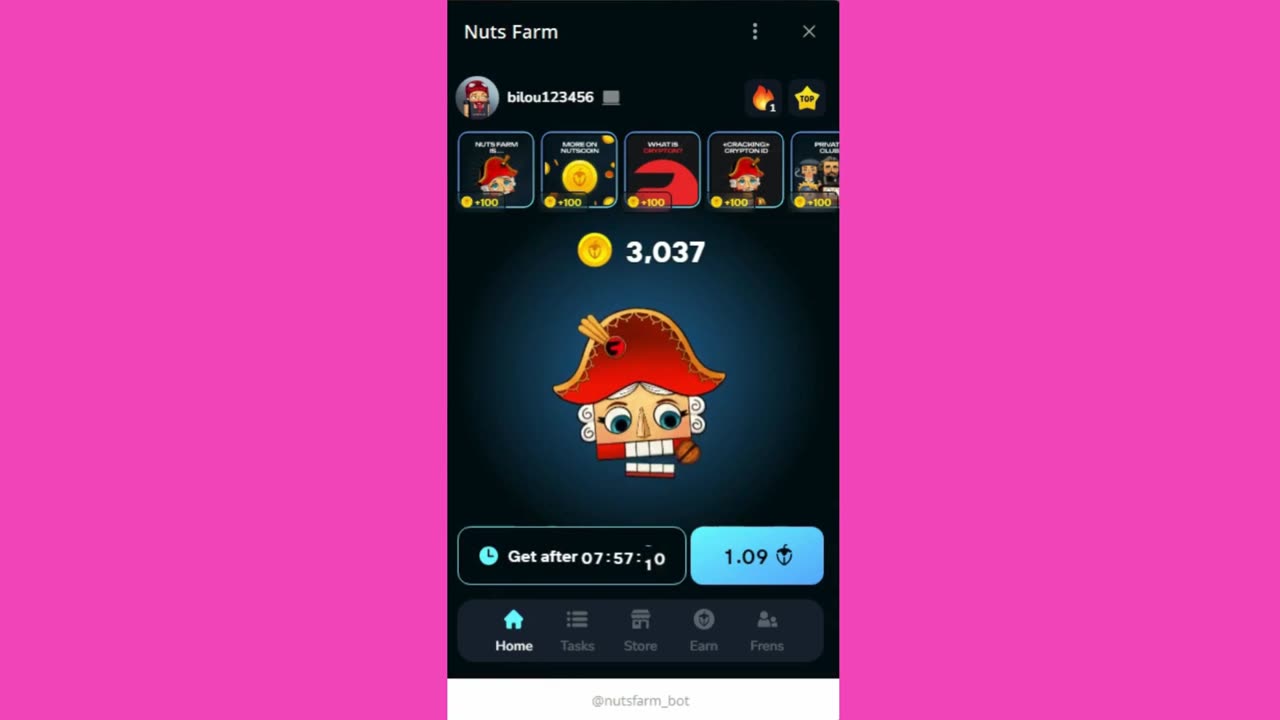 new minin mini app bot telegram nuts farm