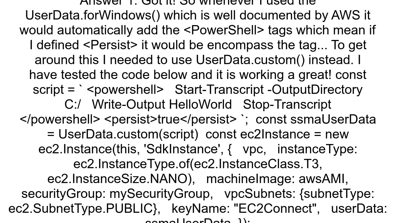 AWS CDK ec2Instance userData not persisting