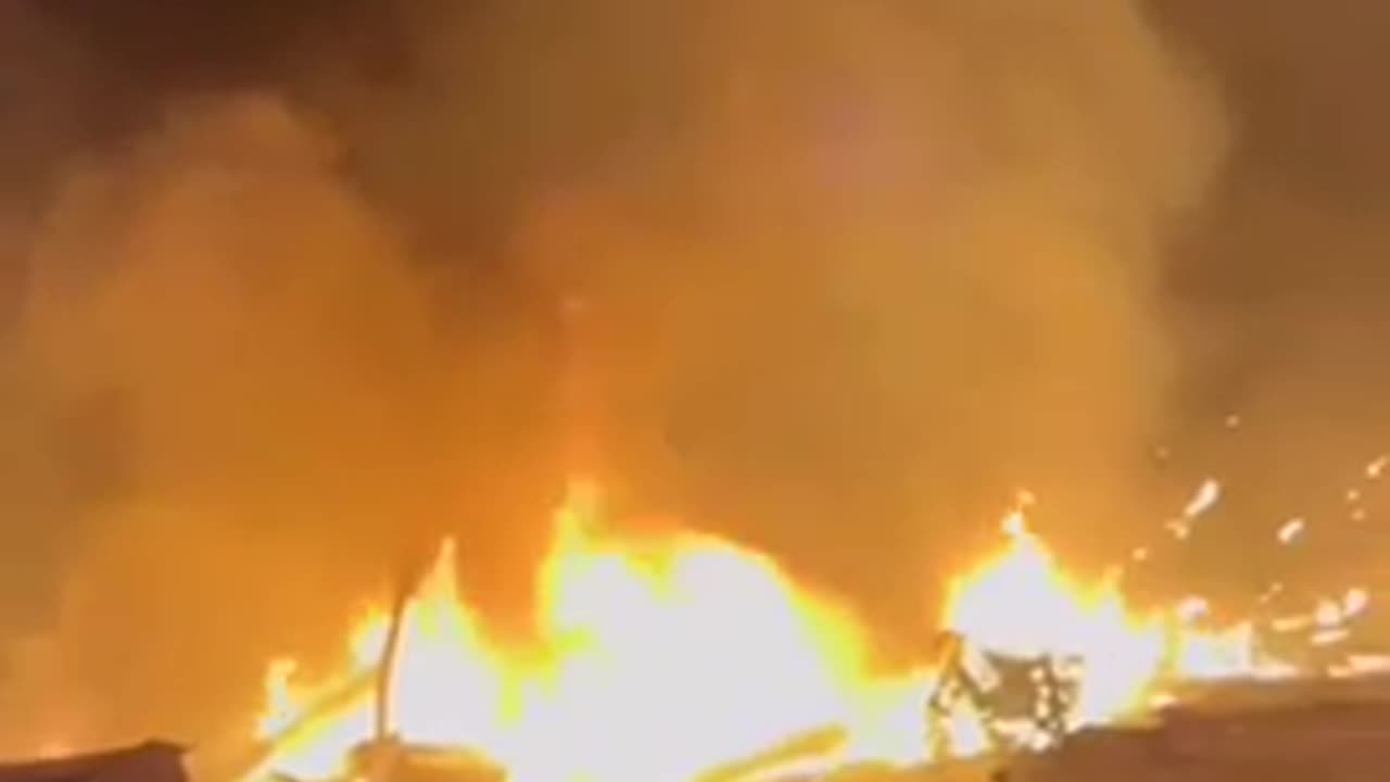 Footage of an Israeli missile strike on southern Lebanon, massive fires