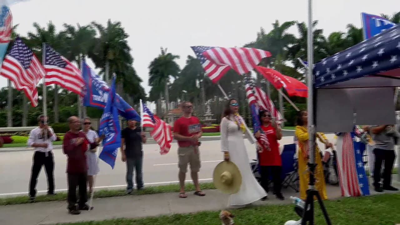 Vietnamese Americans Flag Waving Rally, Celebrating Trumps Birthday