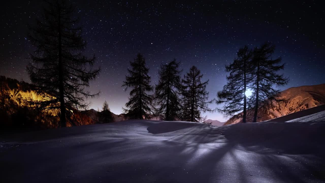 Trees Stars In Night Sky Landscape