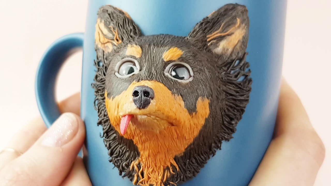 Cup with a dog likeness Chihuahua. Gift mug with a custom pet polymer clay by AnneAlArt.