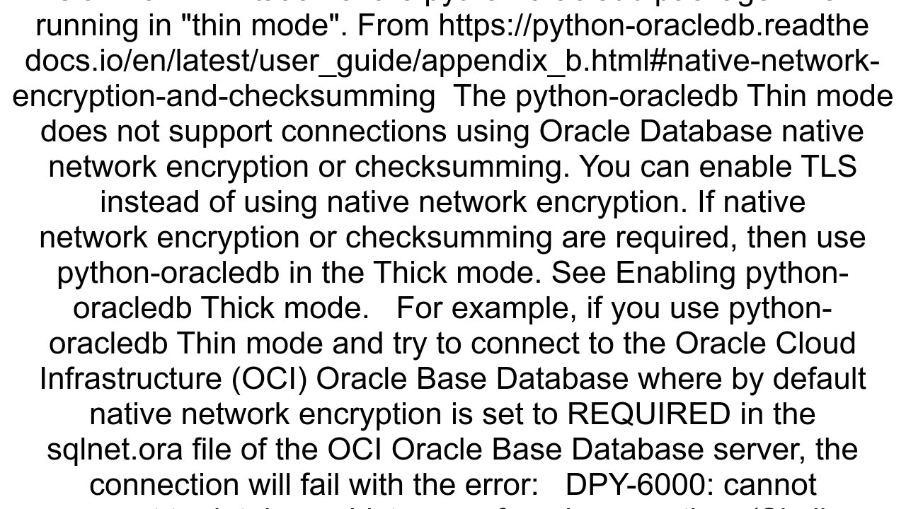 Error Connecting virtual machine to oracle using python error DPY4011