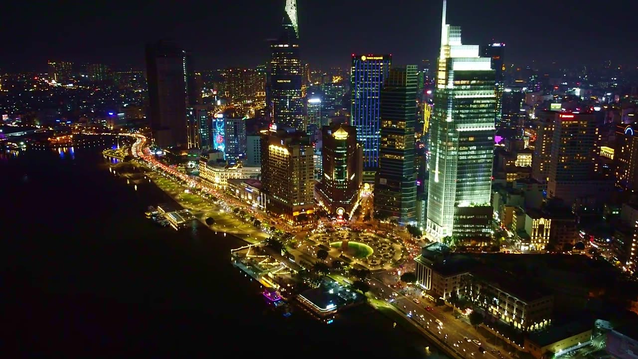 Saigon City at Night | A Dazzling Urban Skyline 🌆 | Ho Chi Ninh's Starry-Lit Streets | Drone View