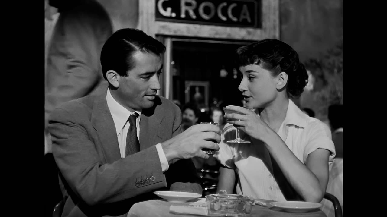 Audrey Hepburn Roman Holiday 1953 Having a Drink 4k