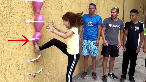 Awesome balloon kicks on the wall