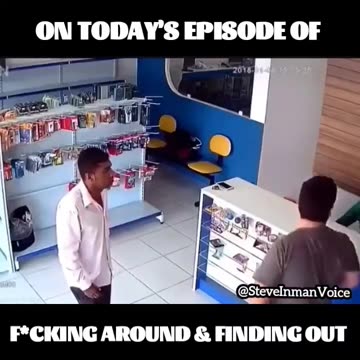 Guy behind the counter has amazing situational awareness.
