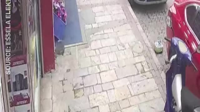 WATCH This man narrowly avoided being hit by falling concrete by seconds