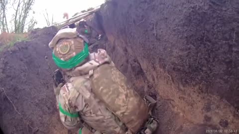 Ammunition explosion in a trench, after a grenade hit. Video from the AFU from the area of Bakhmut.