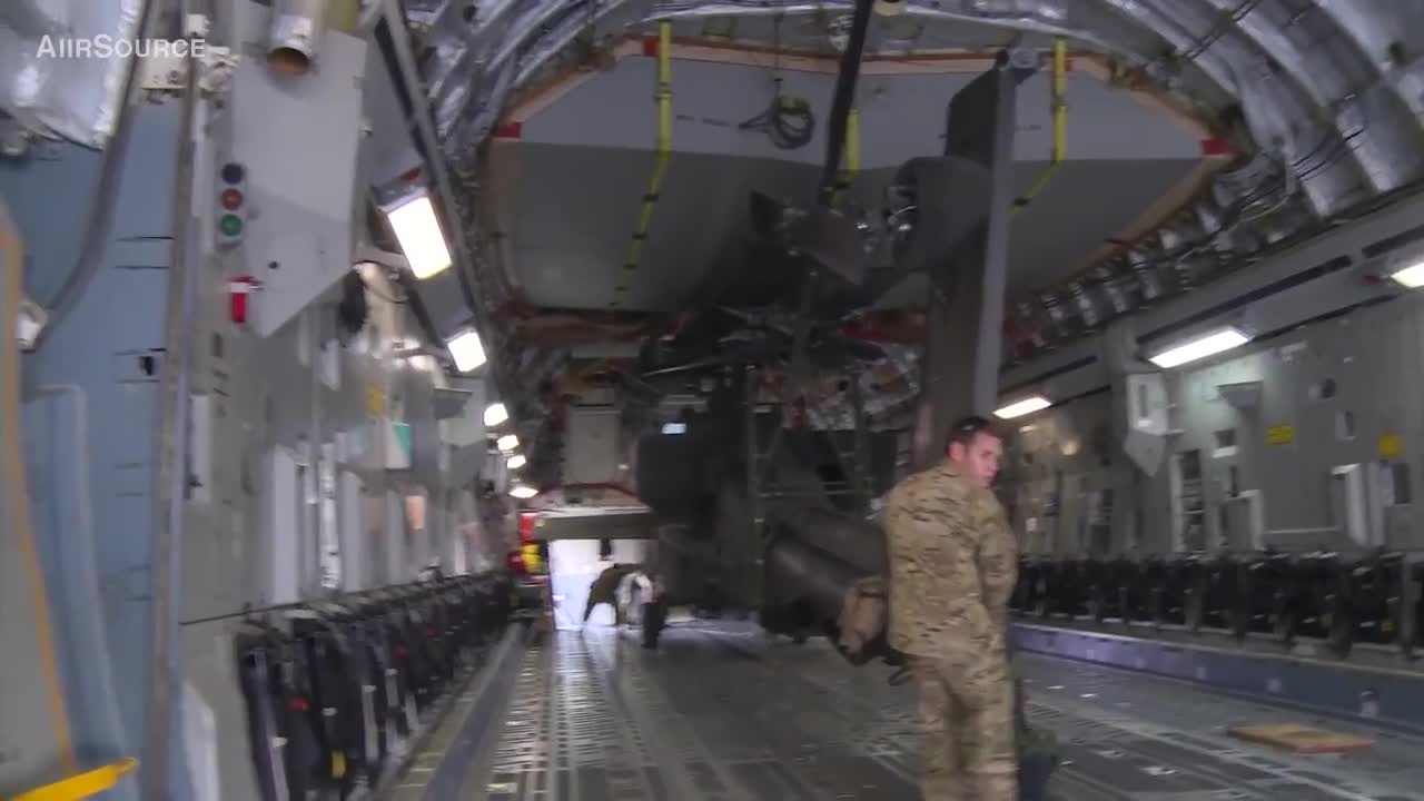 Unloading AH-64 Apache Helicopters from C-17 Globemaster III