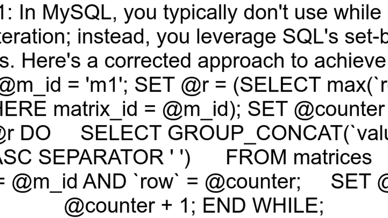 How to Select rows in a While Loop in MySQL