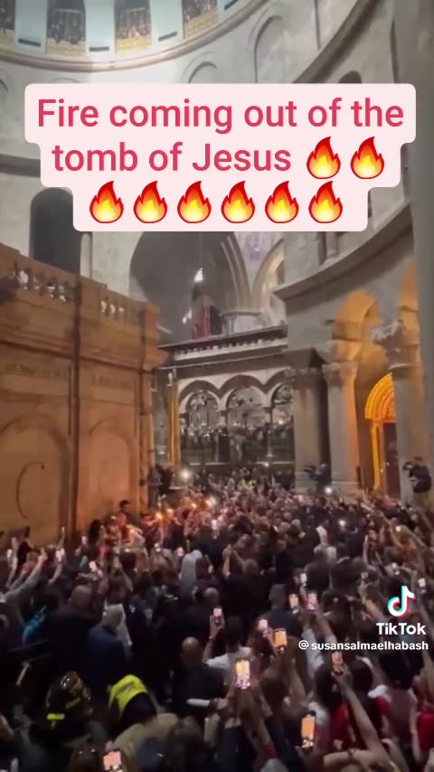 Fire coming out of Jesus's tomb on Orthodox Easter