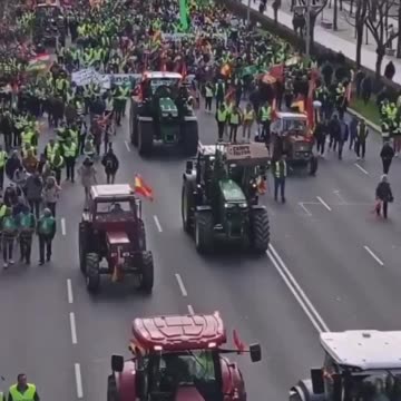 A massive convoy of tractors is heading towards the EU building