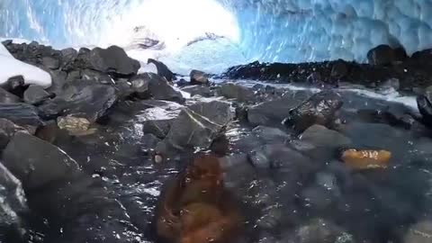 Ice cave❄️ in Valdez Glacier Lake. Alaska. 🎥