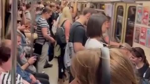 Subway in Belarus with crazy crowd