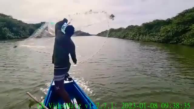 Cast net fishing in river by my customer