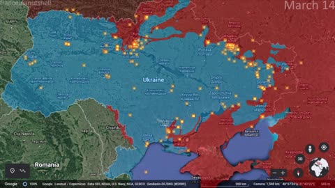 Russo-Ukrainian War 14th of March Mapped using Google Earth