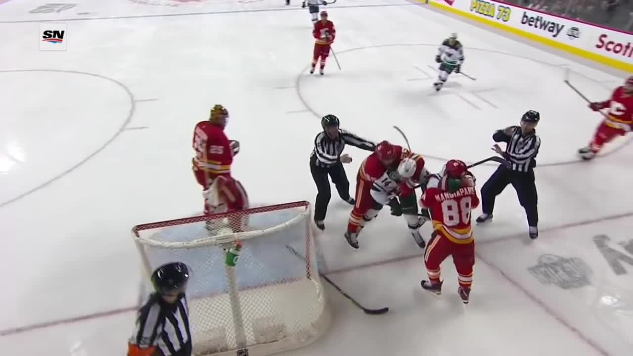 Wild vs Flames rough stuff hockey game NHL