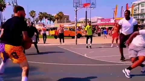 Very happy street basketball game