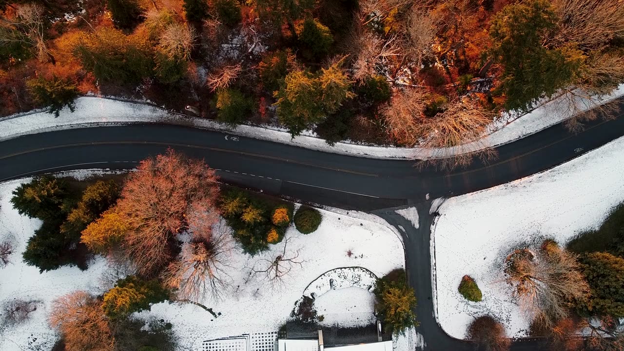 Bird's-eye View of a Car Driving on Asphalt Road