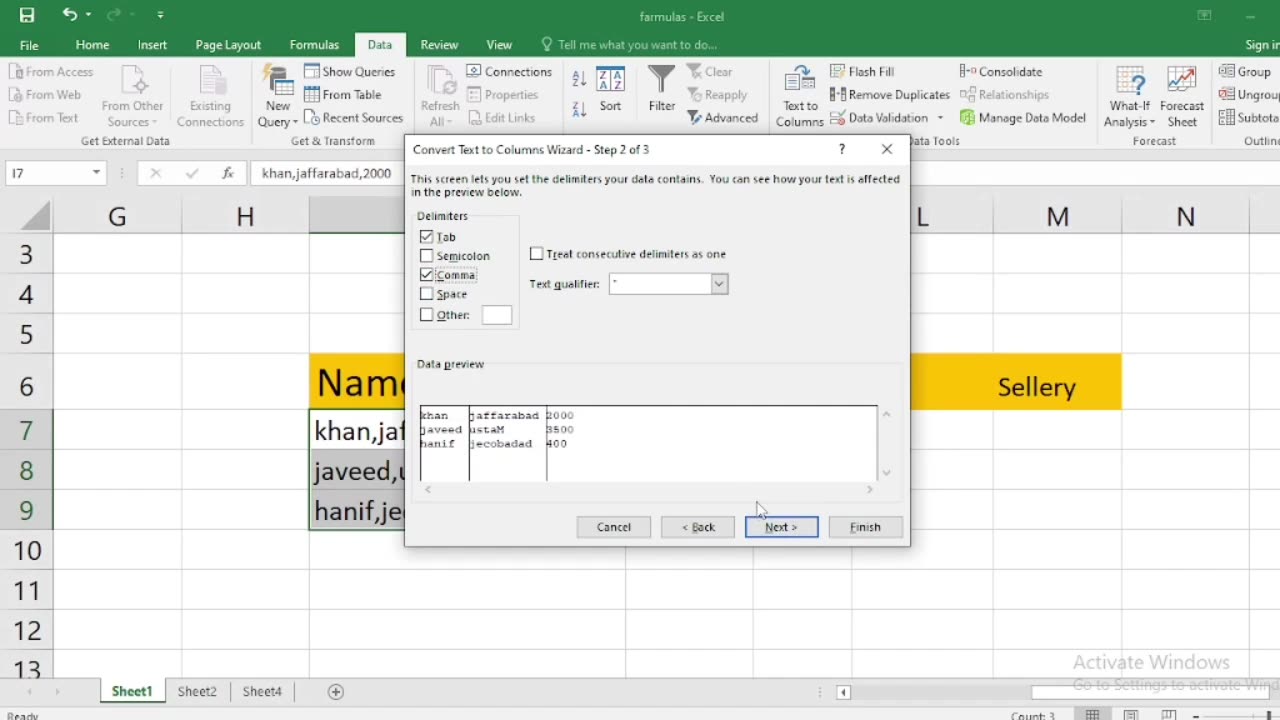 how to write name city or sallary in excel with one click