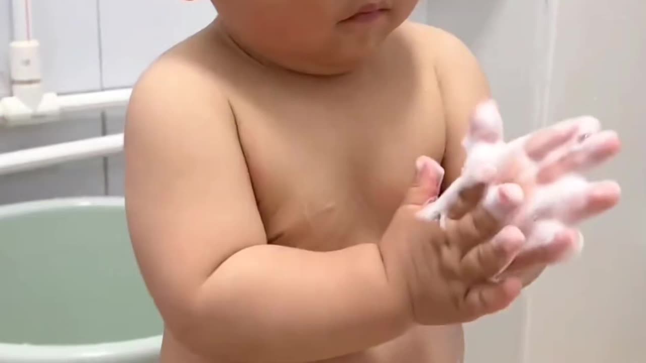 Cute boy's bathing video